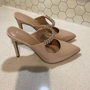 BCBGeneration Hartlee Size 7 Nude Patent Leather Embellished Mule Stilettos-Prom